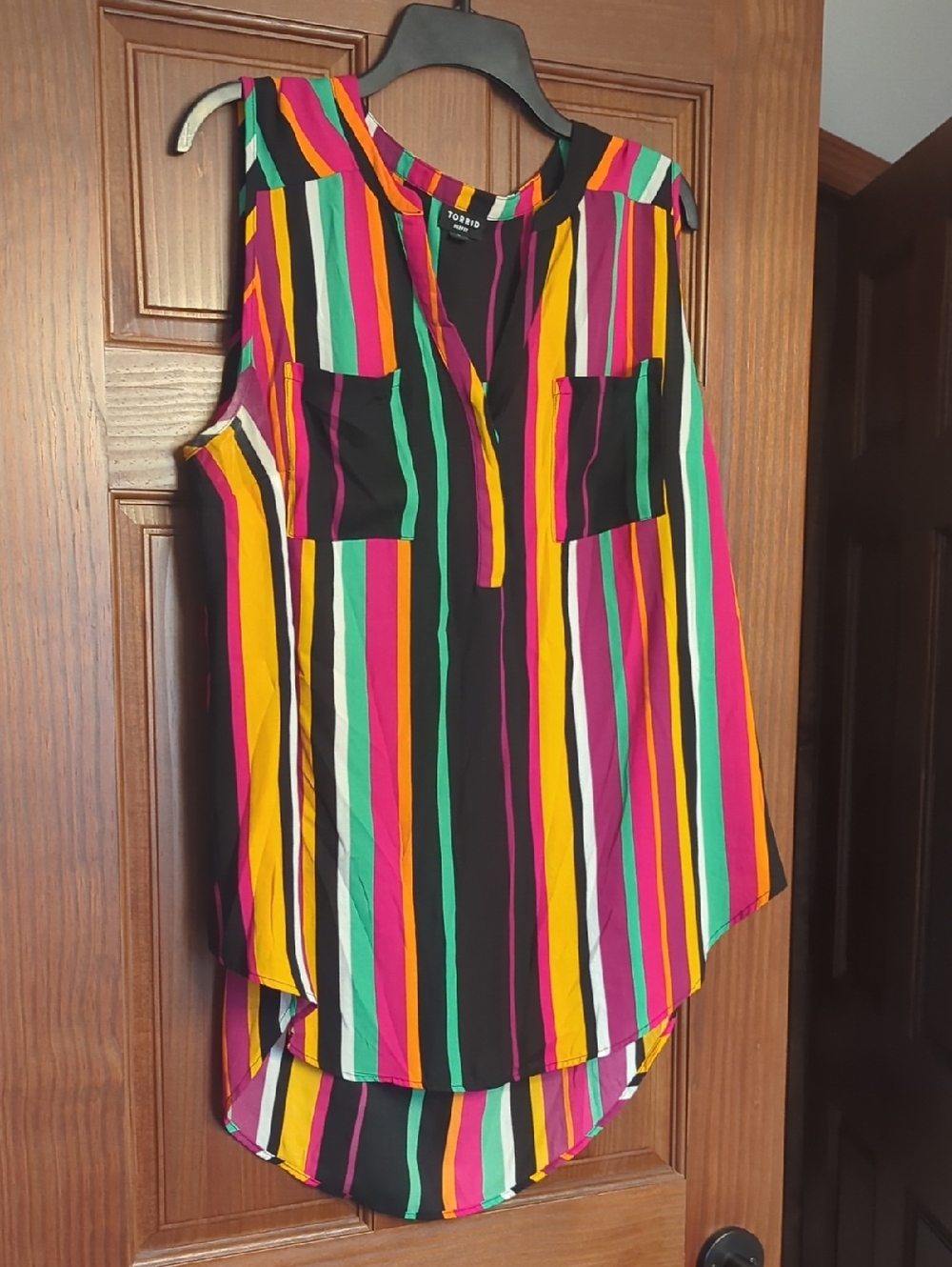 torrid Multicolor Vertical Stripe Sleeveless V-Neck Top